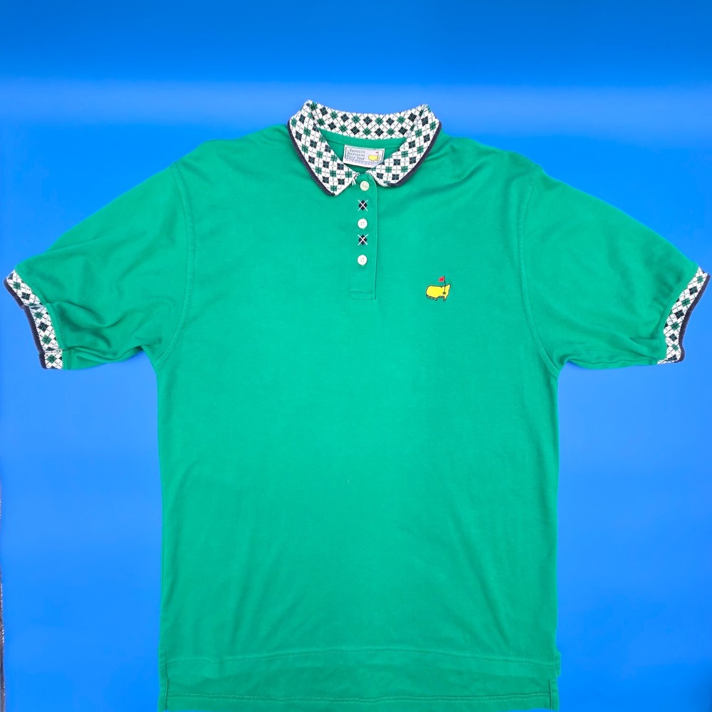 Vintage Slazenger Masters‎ Augusta National Golf Polo Shirt Green Argyle Large